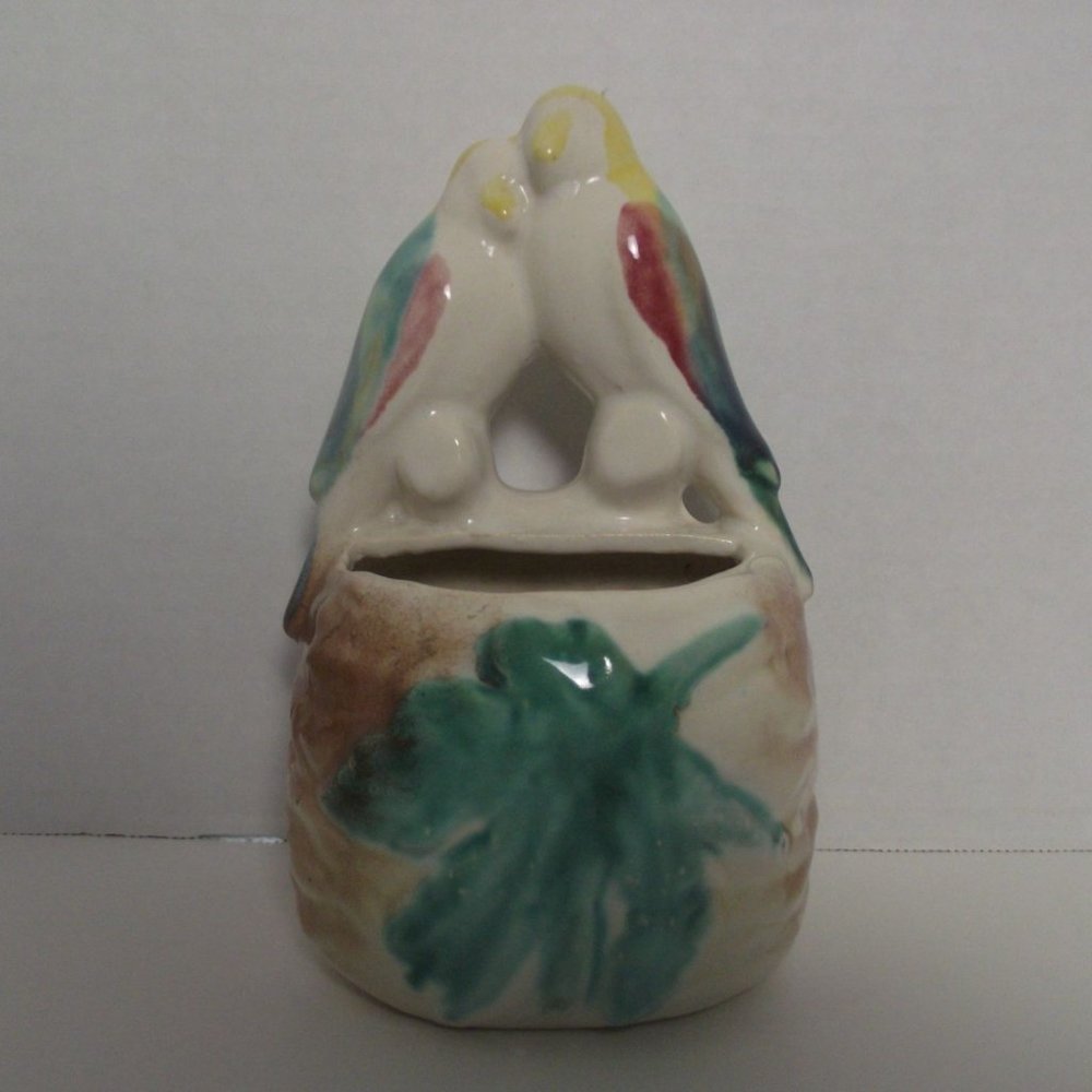 Vtg. Morton Pottery Love Birds Wall Pocket/1950 Ceramic Pottery Drip Glaze